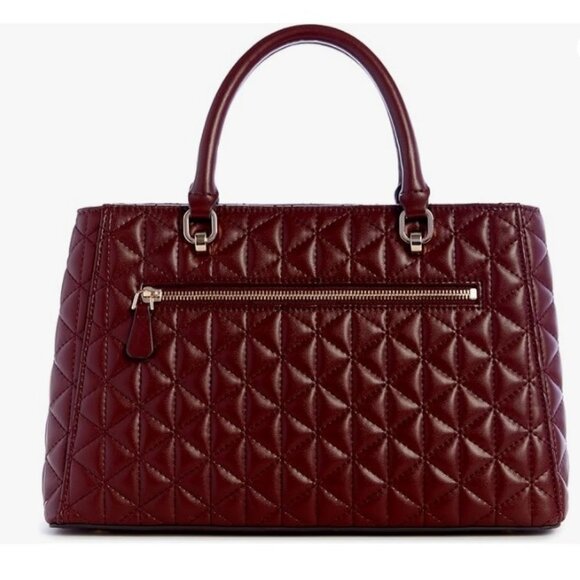 GUESS Kori Girlfriend quilted large satchel crossbody bag - Burgundy / Wine /Red - Picture 4 of 11